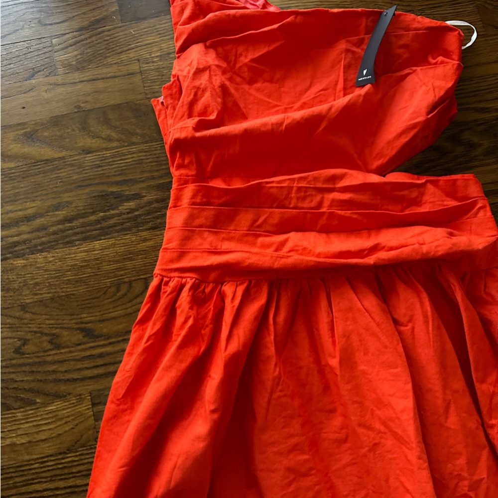 NWT Lulu's Cotton Sunny Persuasion Red Linen Cutout One-Shoulder Midi Dress XL - Picture 7 of 16